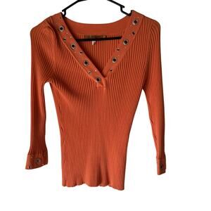 Belldini Sweater Y2k Small Ribbed V Neck Studded Long Sleeve Stretch Going Out